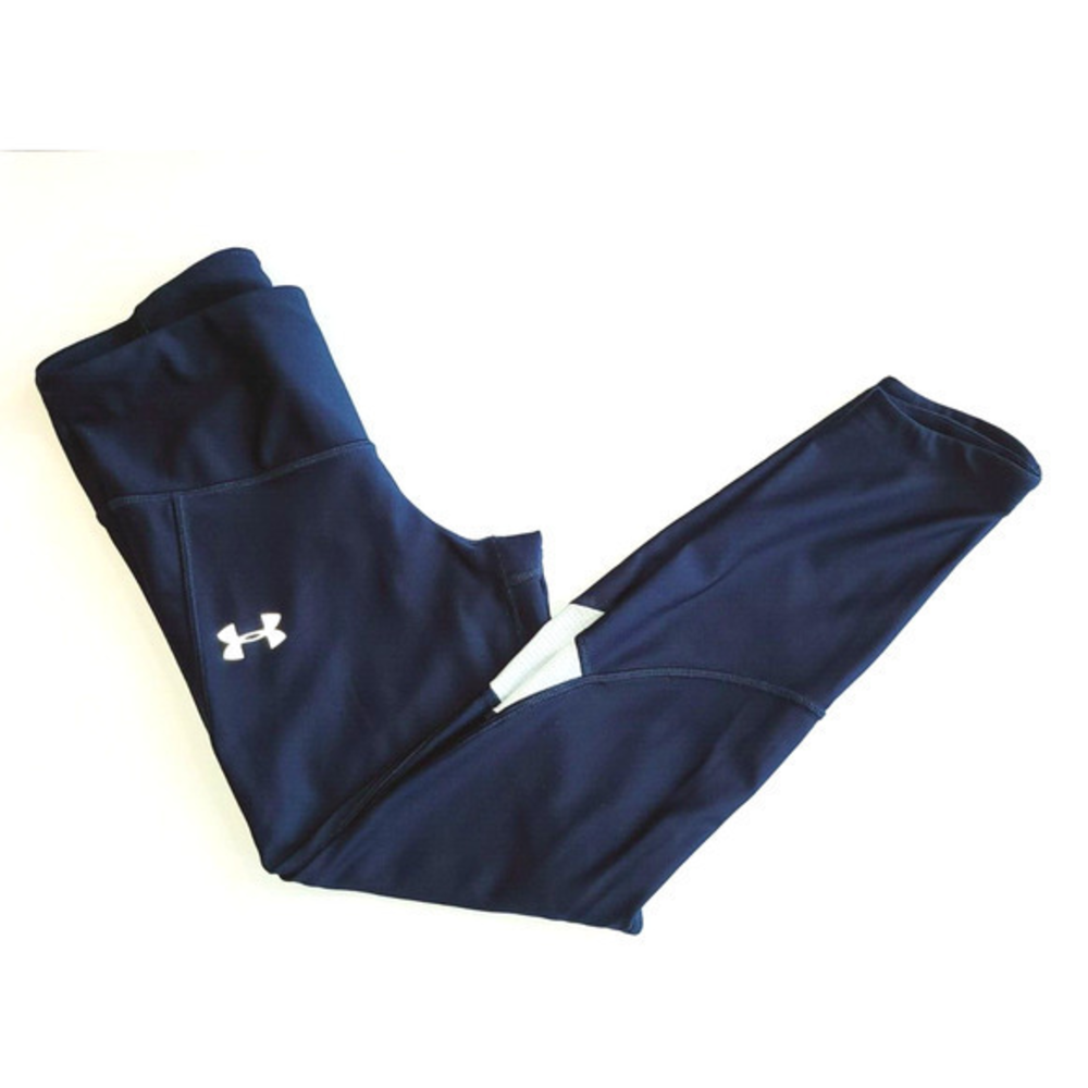 Under Armour HeatGear Compression Leggings Navy Blue White Mesh Women Small